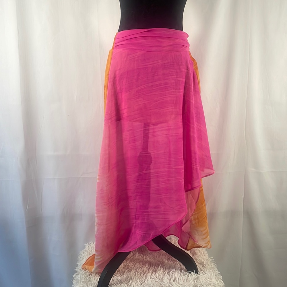 Arden B high low long skirt hot pink, orange elastic waist lined, large